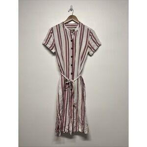 Loft Dress Women's Size 6 Button Down Midi Striped Multi-Colored Short Sleeve